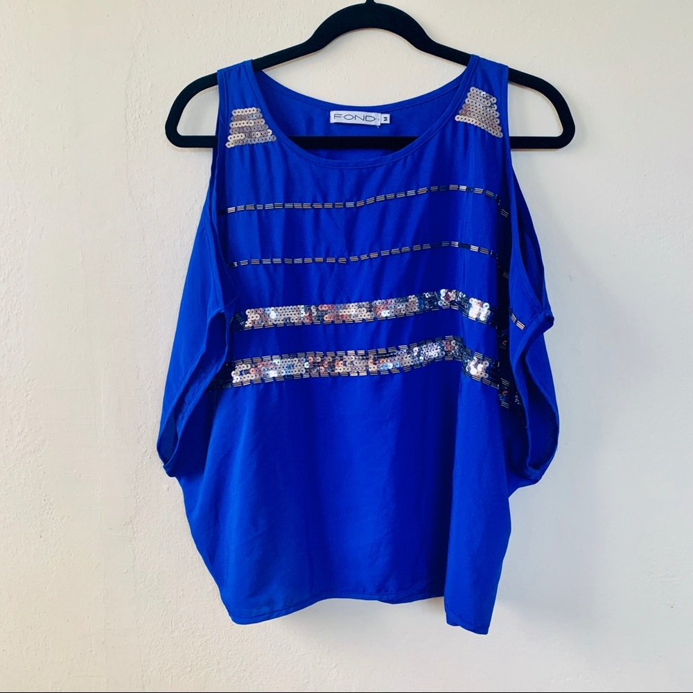 Royal Blue Open Shoulder Embellished Blouse